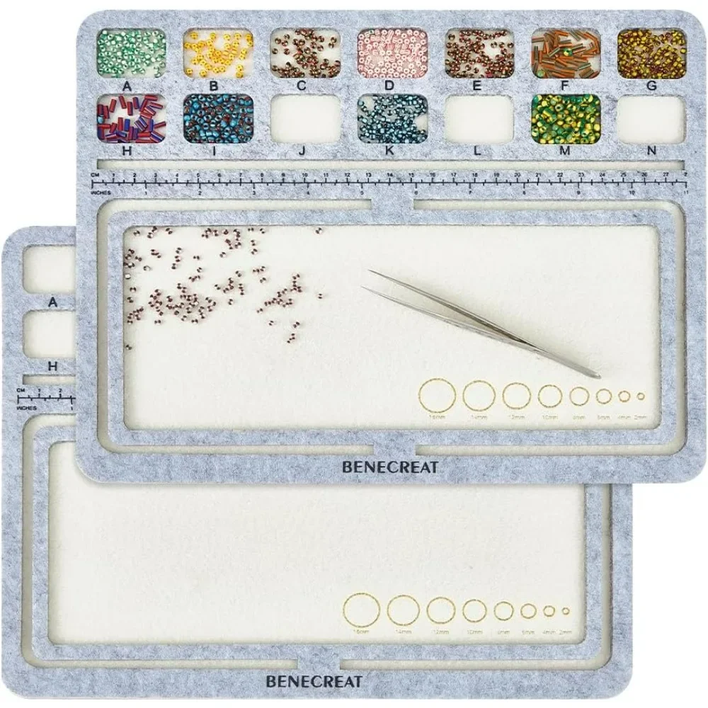 2Pcs Large Hard Back Bead Mats, 11.8x9.4inch Wood Covered with Felt Wood Bead Design Board, Felt Beading Mat, Bead Tray