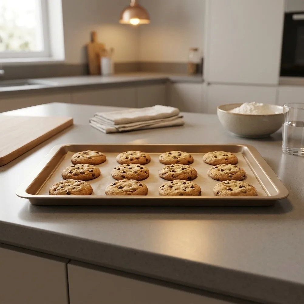 Non Coated Golden Tray 37x25.5x2cm High Carbon Rectangular Pan Suitable for Cakes Brownies and More Non Coated