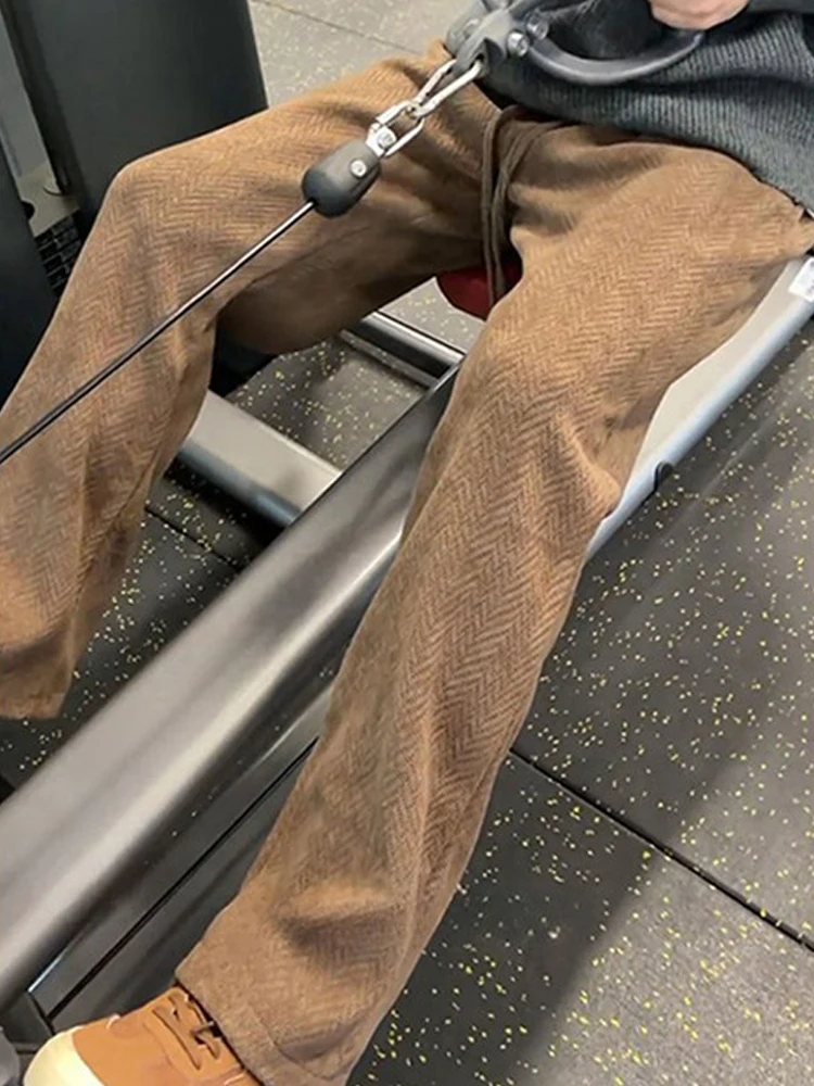 

Retro American Texture Men's Winter Thiened Fce Sports Fitn Straight Leg Casual Pants Polyester Fiber Non-deformable