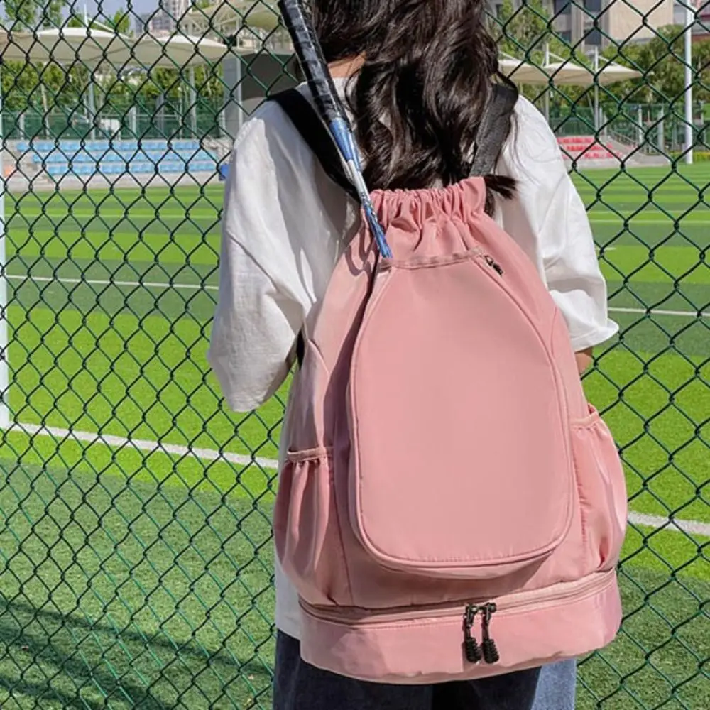 2 Rackets Tennis Racket Backpack with Shoes Pocket Large Capacity Gym Pack Waterproof Casual Drawstring Fitness Bag