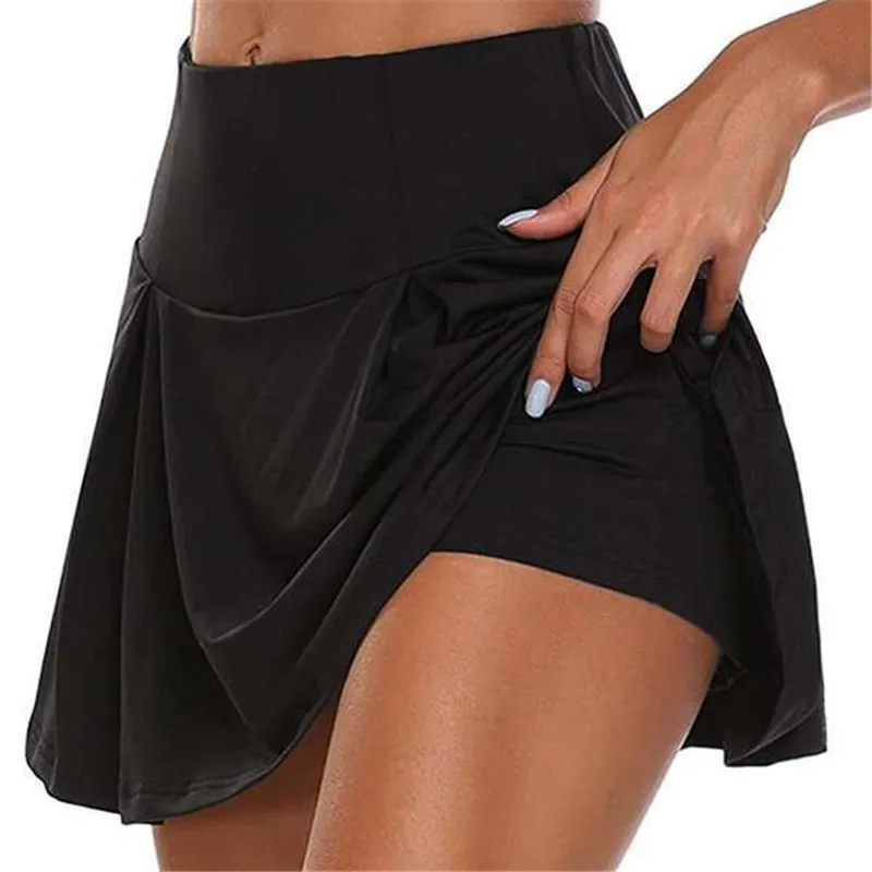 Solid Color Yoga Shorts Women Fashion Sports Fitness Double-layer High Waist Loose Beach Skirts Casual 4colors Shorts
