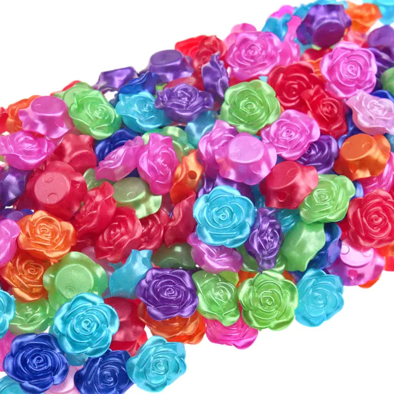 25-100Pcs/Lot Plastic Rose Flowers Acrylic Spacer Bead DIY Imitation Pearl Style Making Necklace Bracelet Jewelry Accessories