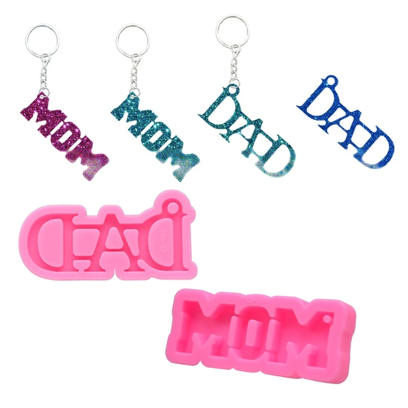 2 Pcs DIY Resin Silicone Mold English Letter DAD MOM Mirror Epoxy Resin Casting Mould Decoration Key Chain Molds Jewelry Making