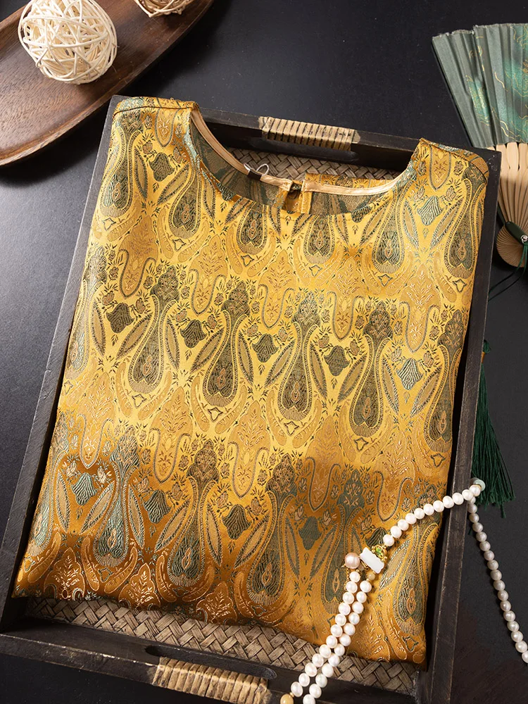 Yellow Wing Print 2026 Spring Fashion New Versatile Retro Temperament 70% Natural Mulberry Silk Round Neck Long Sleeved T-shirt