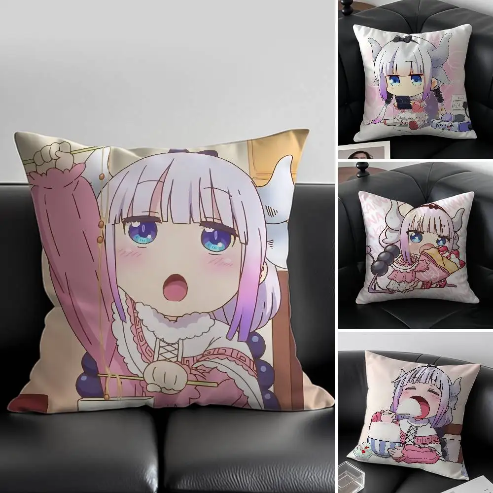 Anime Miss Kobayashis Dragon Maid Pillow Case Anti-dustmite Pillowcase Invisible zipper silky short plush Sofa cushion cover