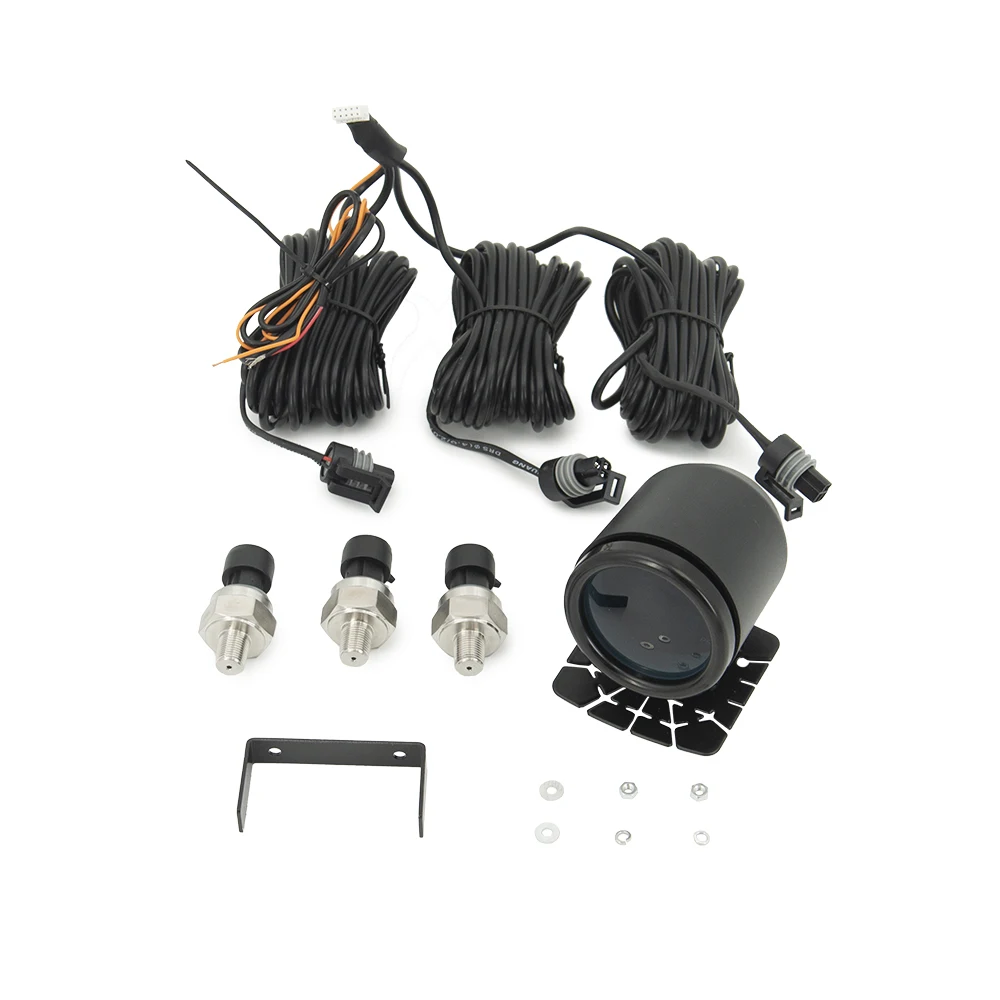 52mm Triple Display Air Suspension Pressure Gauge Meter Air Ride Gauge With 3pcs 1/8NPT Sensors And Swivel Mount Holder