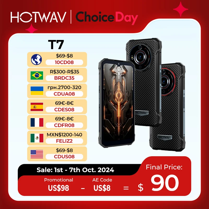 [World Premeire] Smartphone robusto HOTWAV T7 da 6,52'' HD+ Batteria ultra sottile da 6280 mAh Cellulare da 21 MP posteriore Android 13