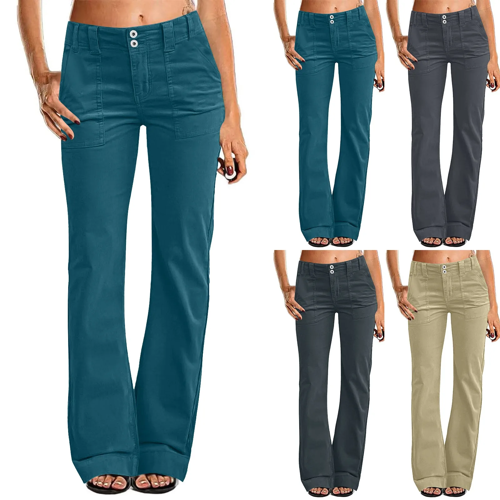 Korean Version Wide Leg Flare Pants For Women Double Button High Waist Pants Trendy Fashion Casual Versatile Straight Trousers