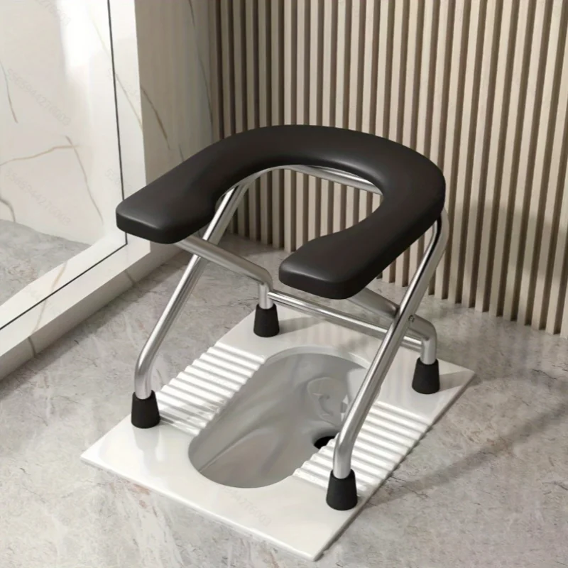 مرحاض من الفولاذ المقاوم للصدأ، طقم مجاني مكون من 3 قطع (وسادة مقعد + وسادة قدم + لوح حمام)، حامل عالي ومستقر، يمكن استخدامه في المرحاض والاستحمام، مناسب للاستخدام الخارجي والداخلي، مناسب لسيناريوهات متعددة