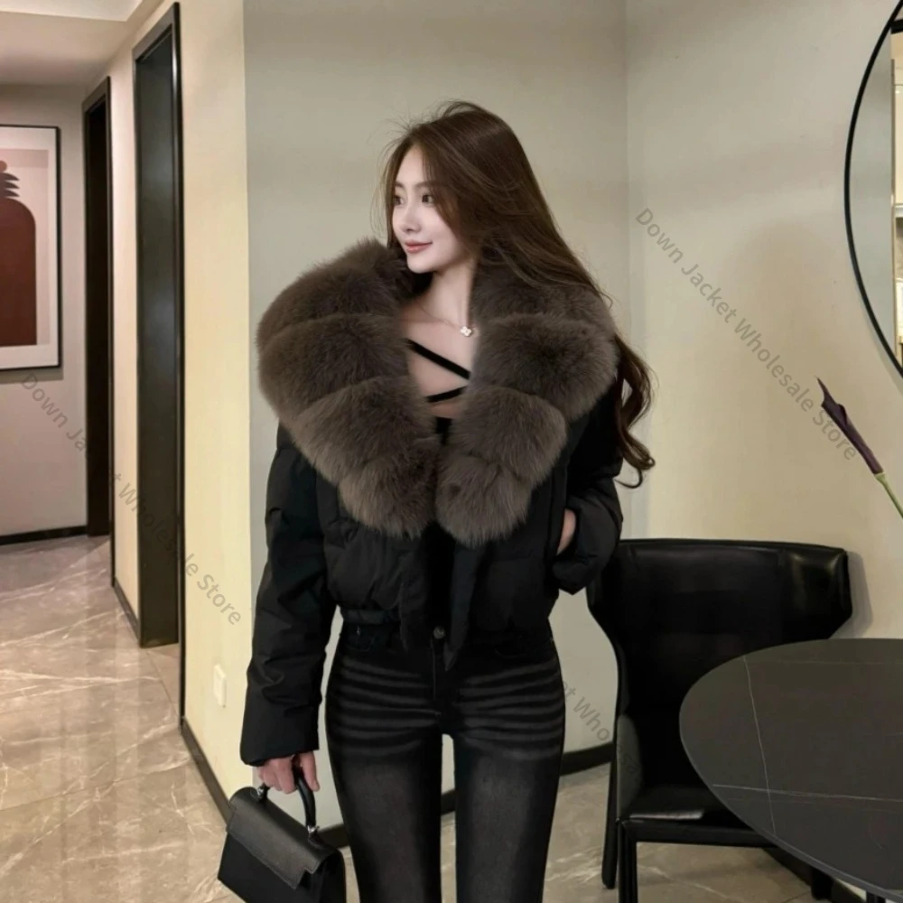 Down Jacket Woman Lightweight Padded Jackets Women's Winter Down Jacket Down Coats and Parks Real Fur Coat Short Jacket with Fur view 3
