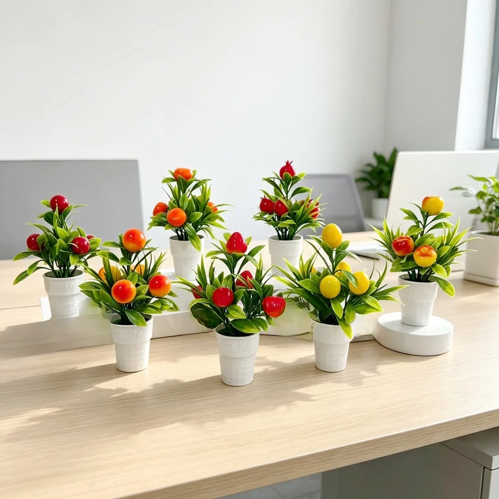 Artificial Fruit Tree Bonsai Miniature Potted Plant 18cm Foam Fake Orange Pomegranate Decoration For Home Living Room Office Des