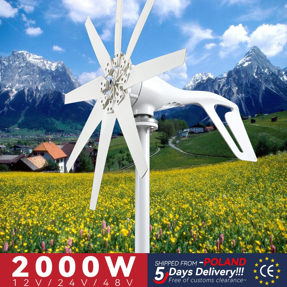 

2000w Wind Turbine Generator 8 Blades 12v 24v 48v Windmills With Mppt Charge Controller For Home Use