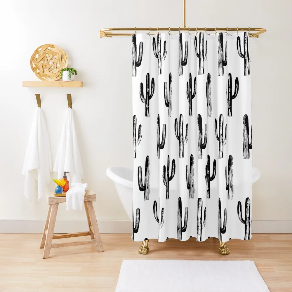 

Black and white cactus. Modern botanical art. Abstract nature pattern. Cacti illustration Shower Curtain Bath Curtain