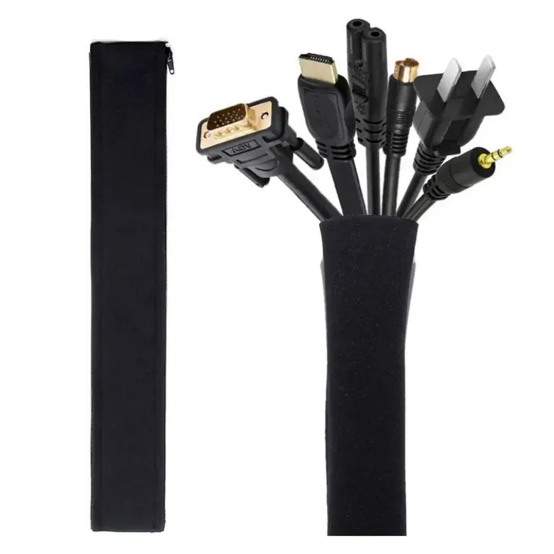 50cm Black Cable Organizer ZipperTypeTV Computer Cable Sleeve Insulated Protective Office Cable Hidden Storage Management