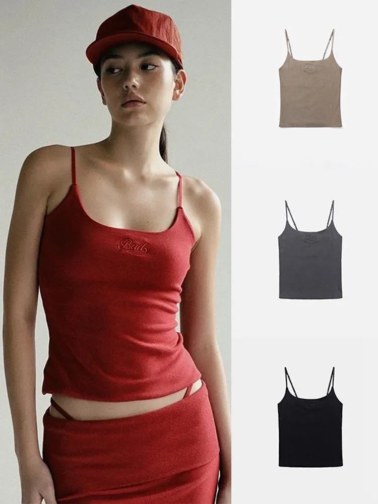 

American Sle Slim Fit Csole Top Trendy Pure Desire Embroidery Base Tank Top Spicy Girl Strap Women's Inner Wear