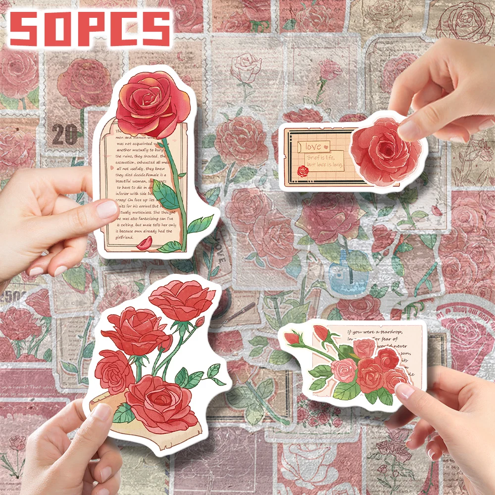 50pcs rose themed decorative stickers for holiday party decor Back to school Class reward Birthday gift skateboard luggage bike