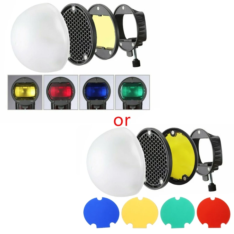 Universal Mount Adapter Magnet Speedlight Control Honeycomb Reflector 4 Color Filters Diffuser Ball