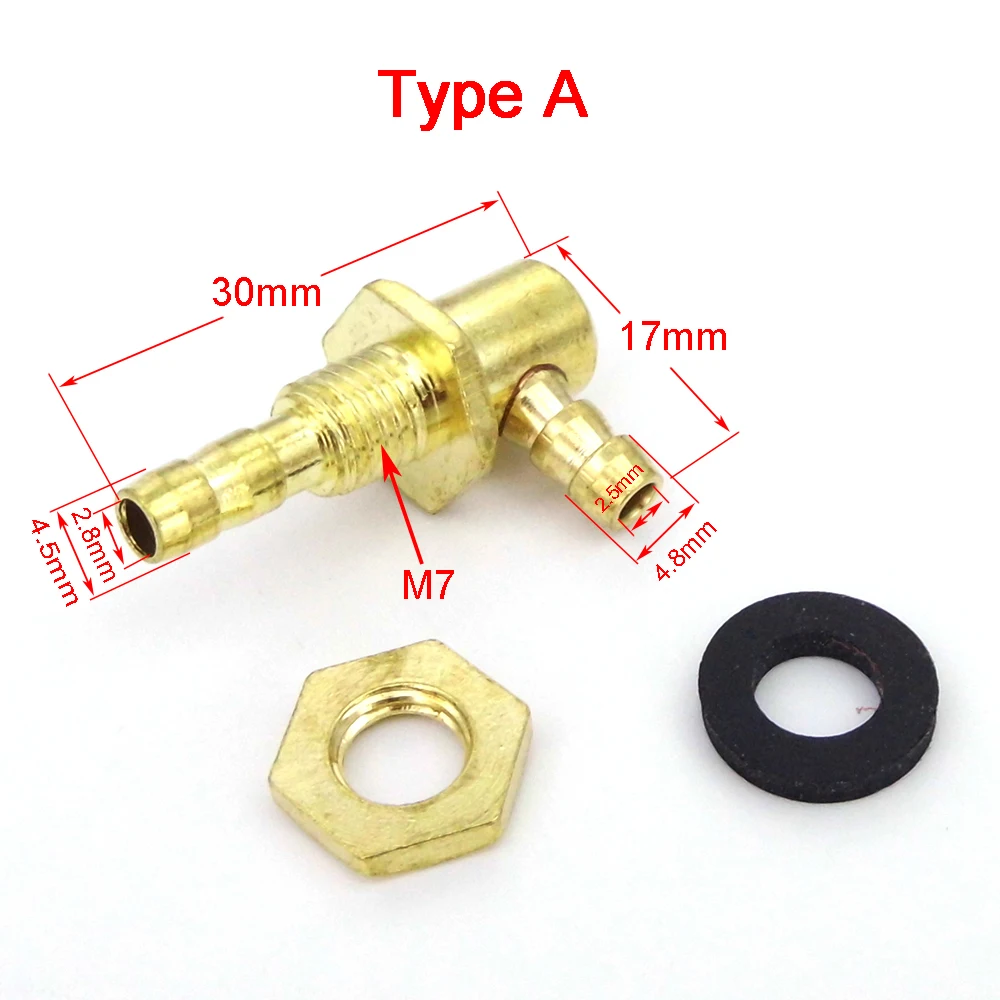 5PCS Fuel Nipple Fuel Inlet Outlet Nipple Tank Filler Oil Nozzle Copper End for Fuel Tank Gasoline Nitro RC Car Boat