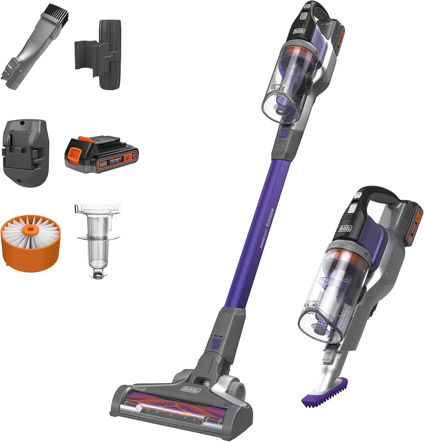 BLACK+DECKER Powerseries Extreme Cordless Stick Vacuum Cleaner for Pets, Purple (BSV2020P)