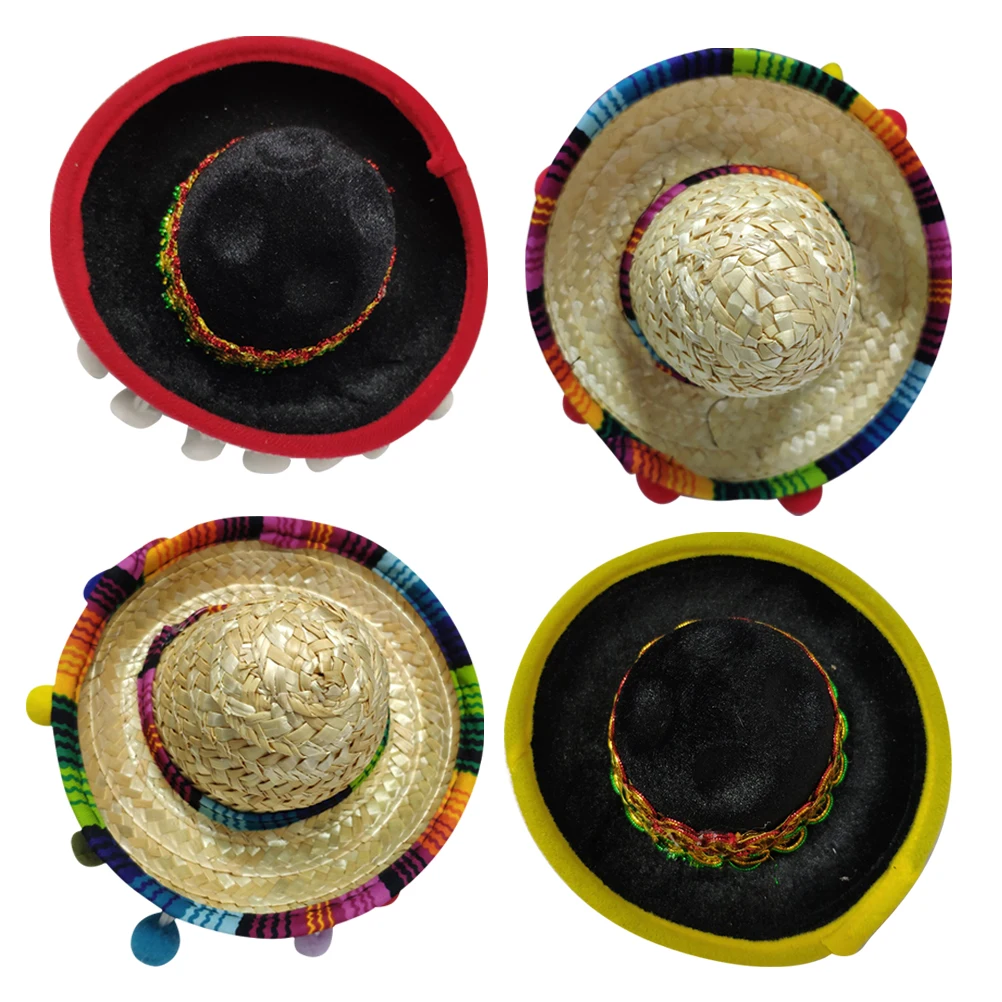 

4Pcs Mexican Headb Festival Hair Hoop Sombrero Headwear Child Adult Party Costumes Mini Hats Sombrero Headwear Decorations