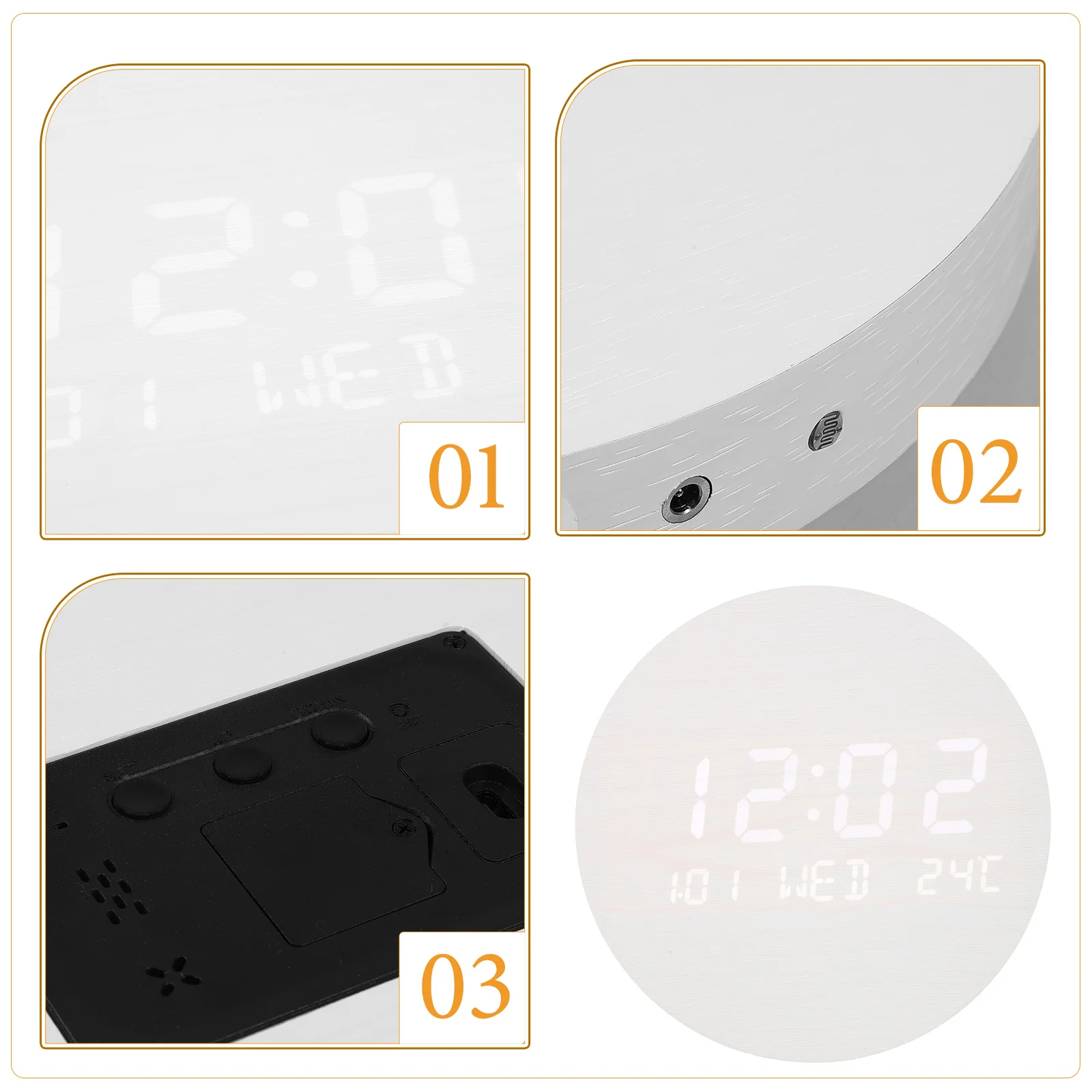 

Wooden LED Clock Waterproof Desktop Multifunctional Electric Mirror Long Round Smooth Surface Clear
