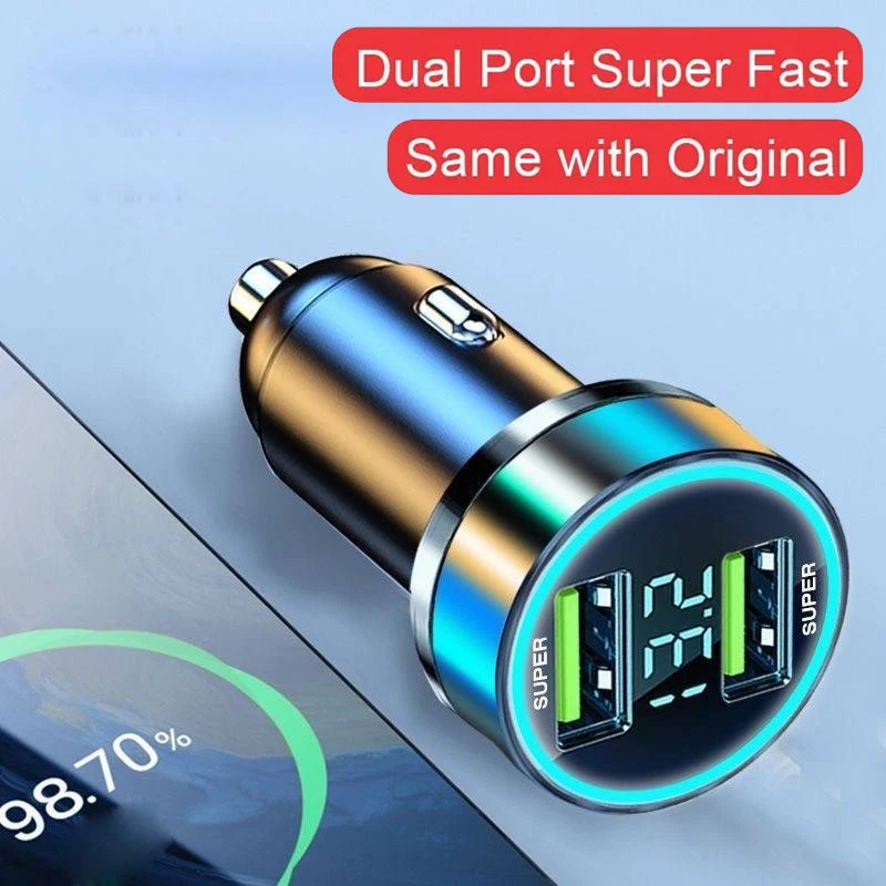 240W Car Charger Dual USB Ports 120W Super Fast Charging with Digital Display Quick Charging Adapter for IPhone Samsung Xiaomi