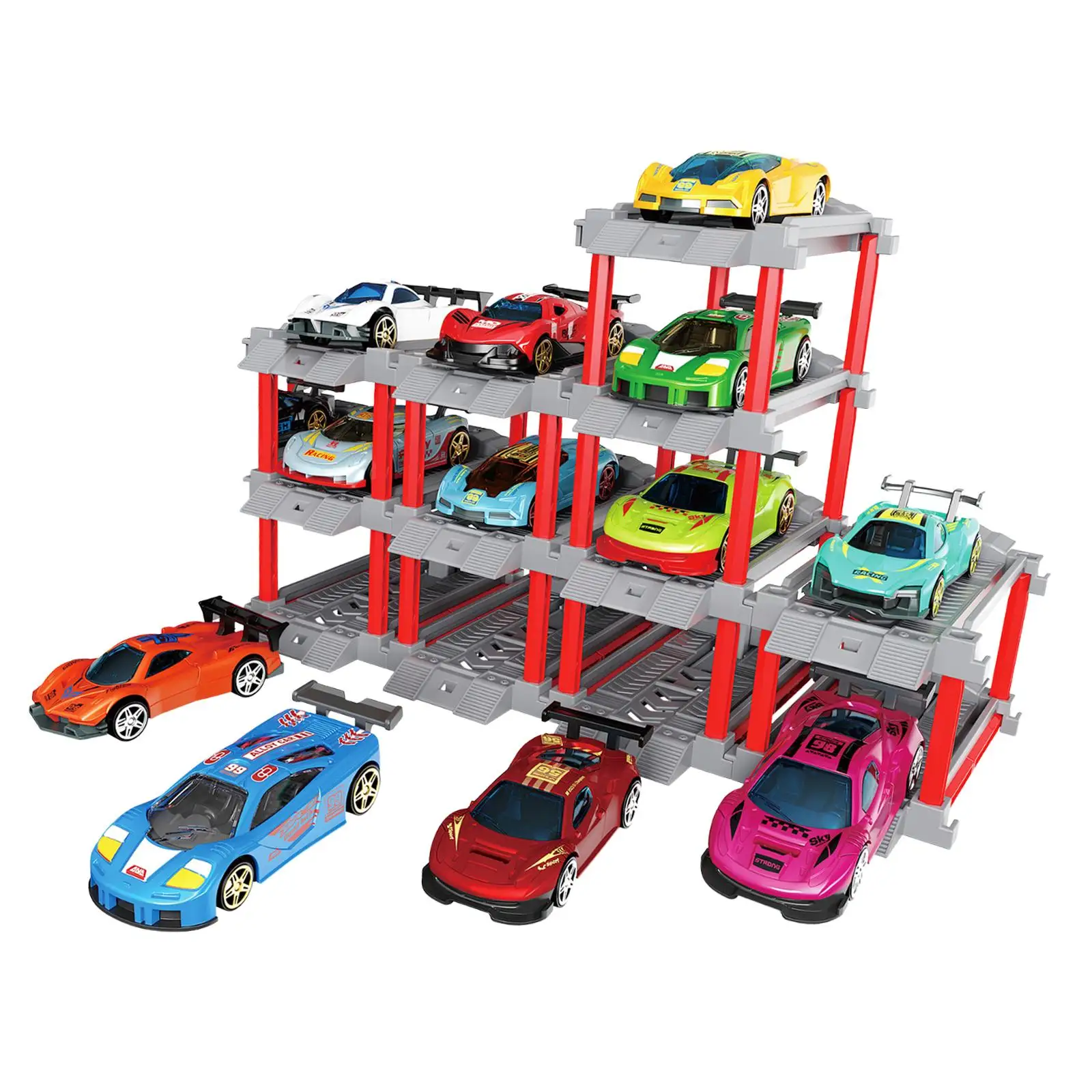 Zurückziehen Fahrzeug Set DIY Gebäude Sammlerstück Parkplatz Garage Spielzeug Spielset für Preis Box Festival Party Gefälligkeiten Geburtstag Sand