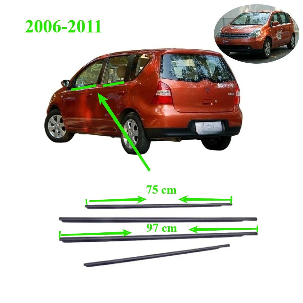 

4 Pcs Window Glass Outside Rubber for Nissan Livina 2006-2011 Black Glass Protector Weatherstrip Rain Stop 80821-CJ000