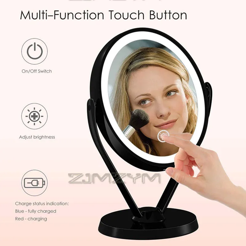 Doppelseitiger Schminkspiegel mit 7-facher Vergrößerung, 360° °   Rotierender freistehender LED-Spiegel, tragbarer wiederaufladbarer Kosmetikspiegel