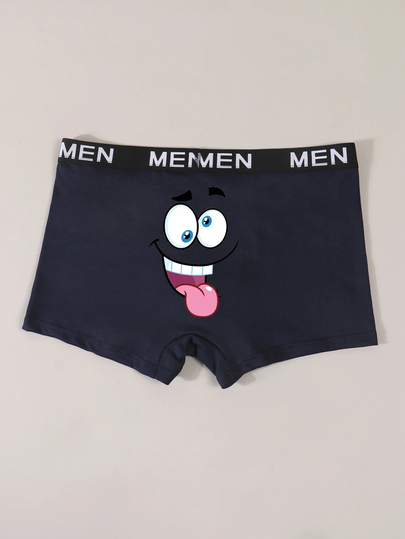 Men Funny Boxer Briefs Breathable Trunks Underwear Cartoon Face Boxer Short for Male Blue Quirky Panties