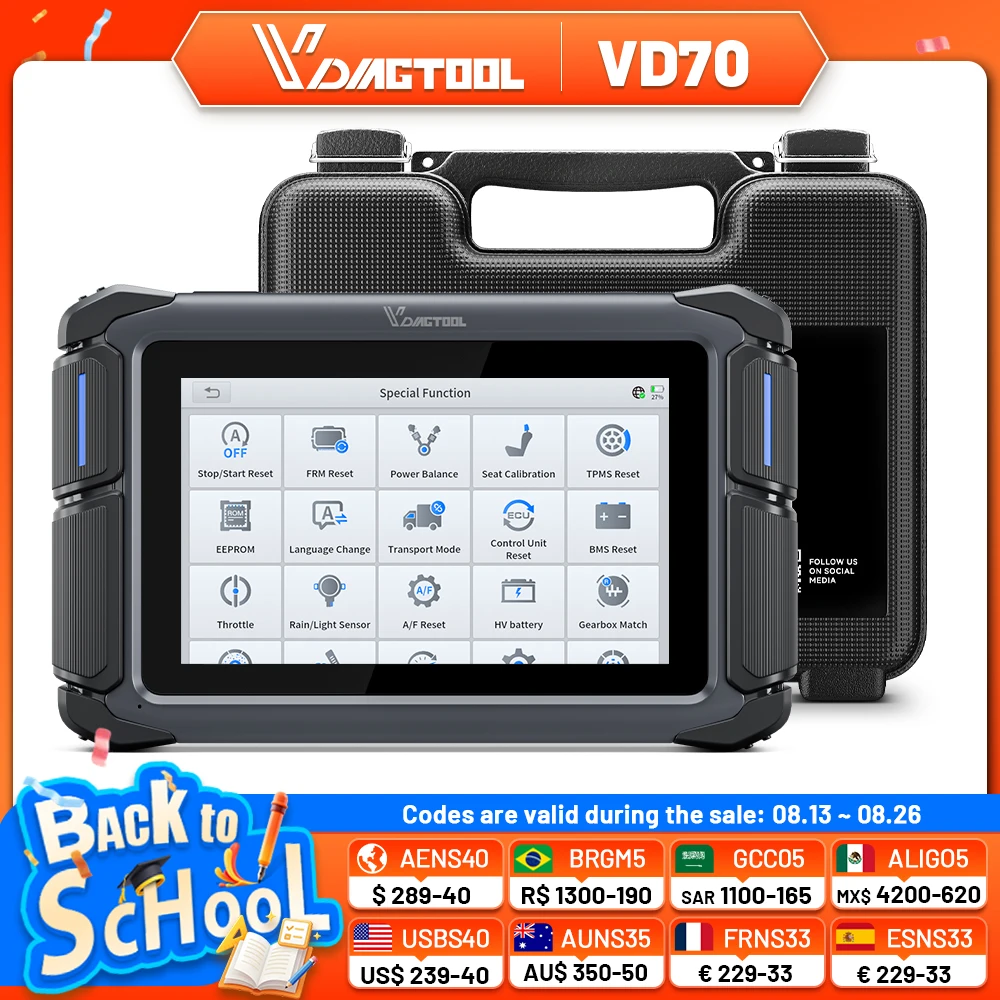 Диагностический сканер VDIAGTOOL VD70 для автомобилей: кодирование ЭБУ, 36+ функций сброса, DOIP, FCA, VAG Guide, программатор ключей, двунаправленное управление