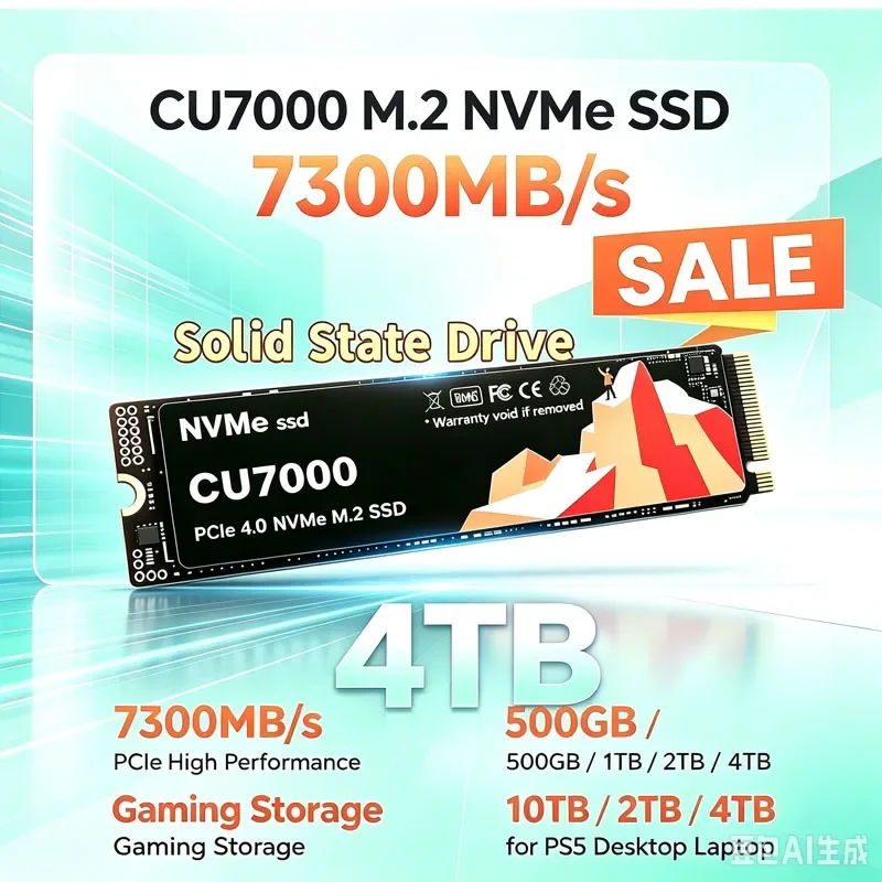 New CU7000 SSD M.2 NVMe Internal Solid State Drive High Speed 7300MB/s PCIe 4.0 Gaming Drive Works for PS 5 Laptop PC Hard Disk