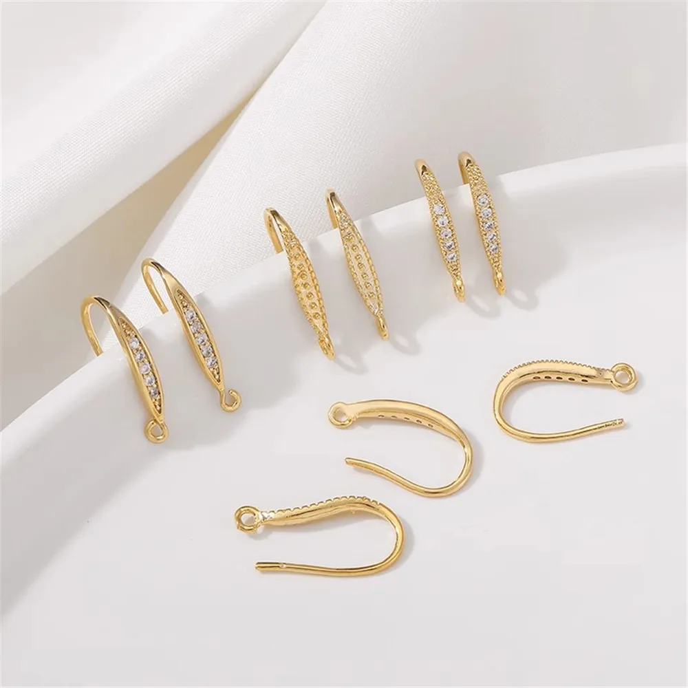 

14K Gold-Color Micro-inlaid Zircon Ear Hooks Handmade Earrings Material Accessories E039