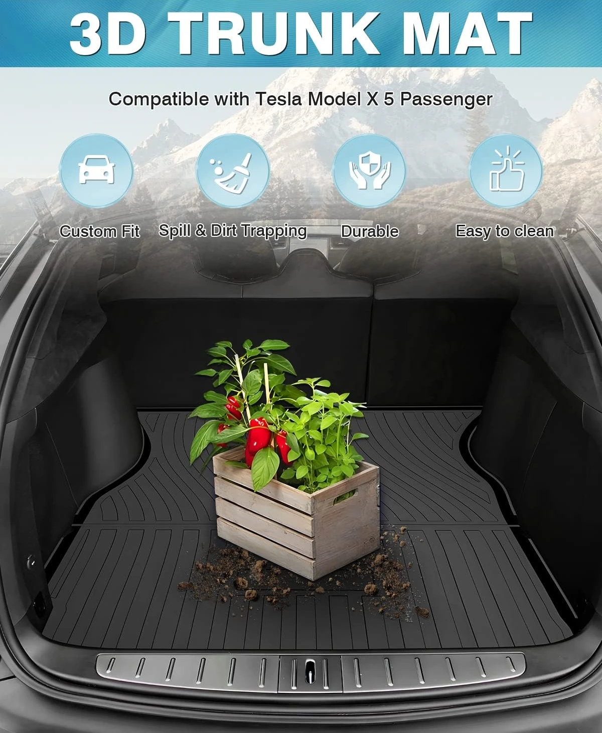 TPE Cargo Liner for Tesla Model X 5-Seater 2016-2025 2026 Trunk Mat Liner Durable All Weather Model X Rear Trunk Floor Mat