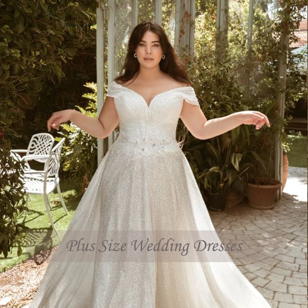 Sparkly Off Shoulder A-Line Wedding Dresses Plus Size Sweetheart Neck Bride Gowns Appliques Floor Length Robe De Mariee 2024