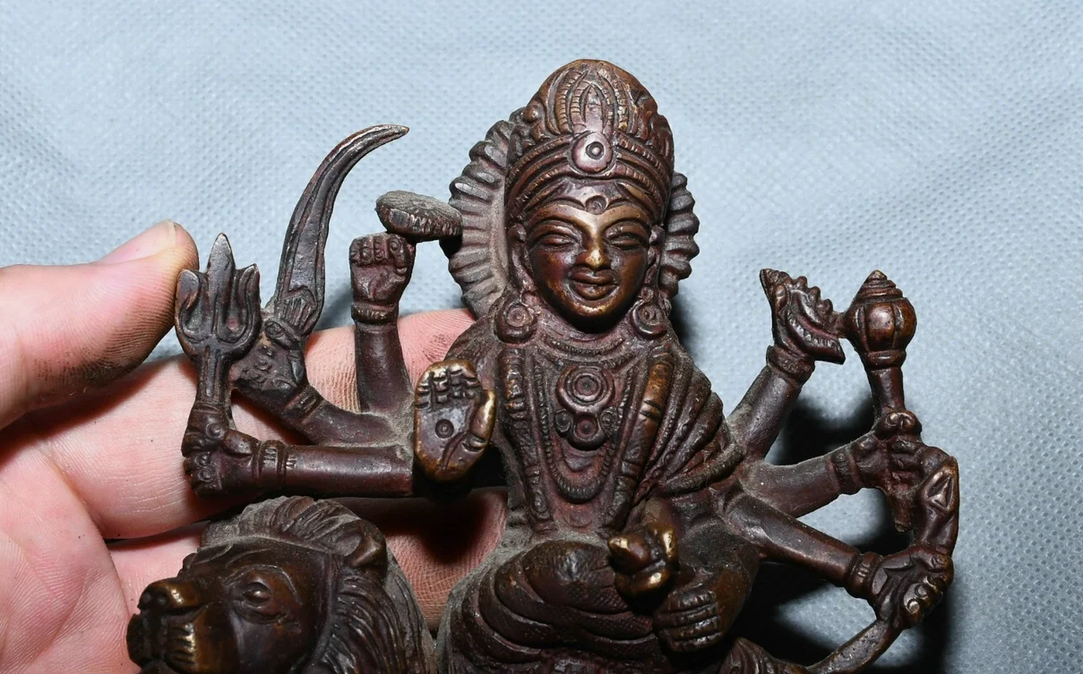 4.3'' Unique Old Tibet Bronze Durga Du Jia Ear Du Jiaear Fa Qi Fa qi Statue