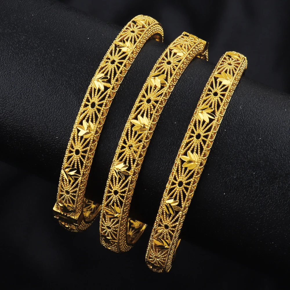 

Women Charm Bracelet Dubai 24K Gold Color Bangle Ethiopian Hawaiian Jewelry For Summer Women Party Gift