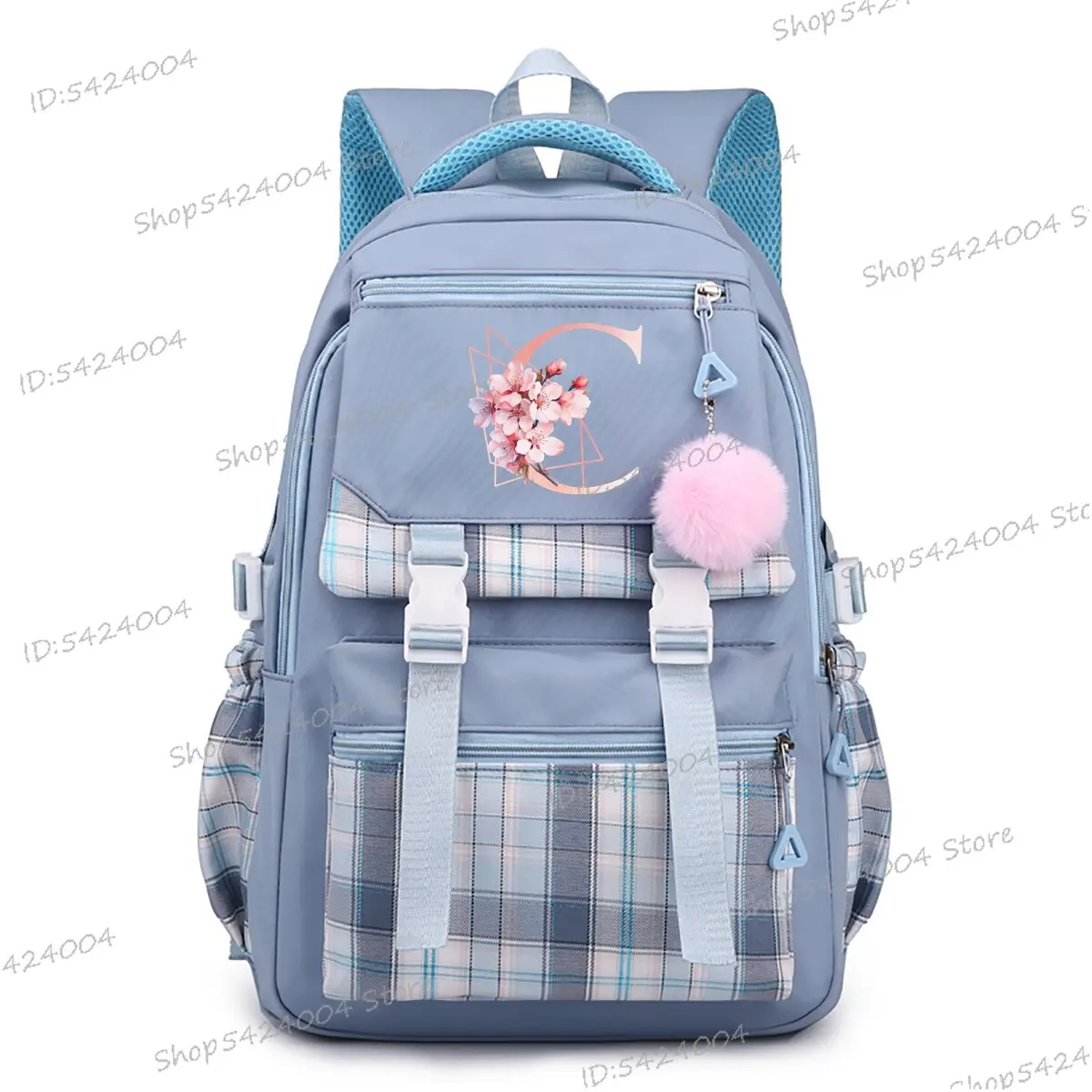 Trendy Junior School Backpack Girls Letters C Sakura Bookbag Student Korean Style Cartoon School Bag 26 Alphabet Girl Knapsack