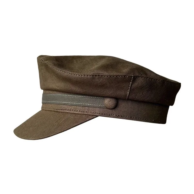 Spring Summer Breathable Linen Navy Style Cap British Wide Brim Peaked Cap Neutral Style Soft Hat for Small Head