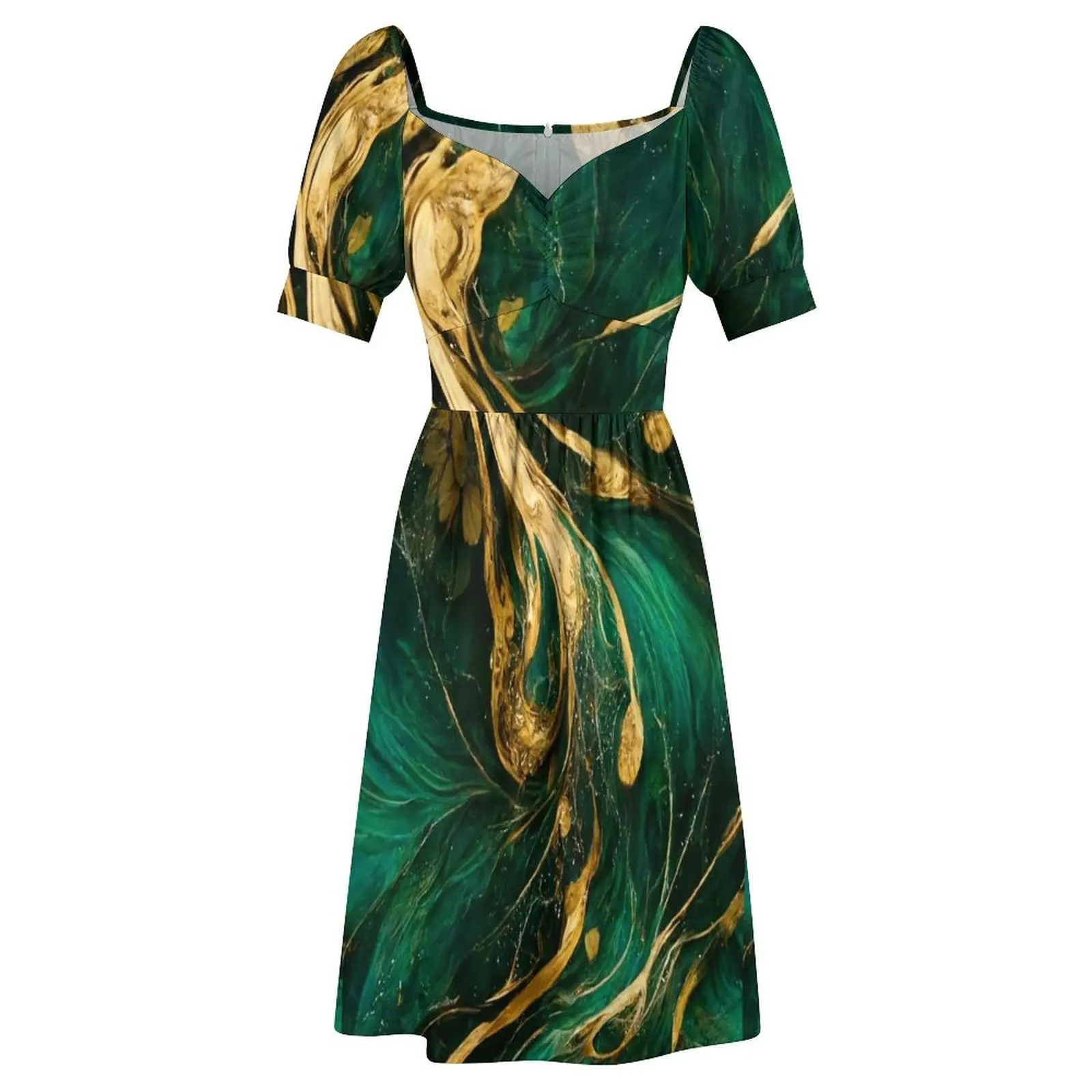 Bosgroen en goud jurk met korte mouwen galajurk luxe jurk Dames zomervrouw