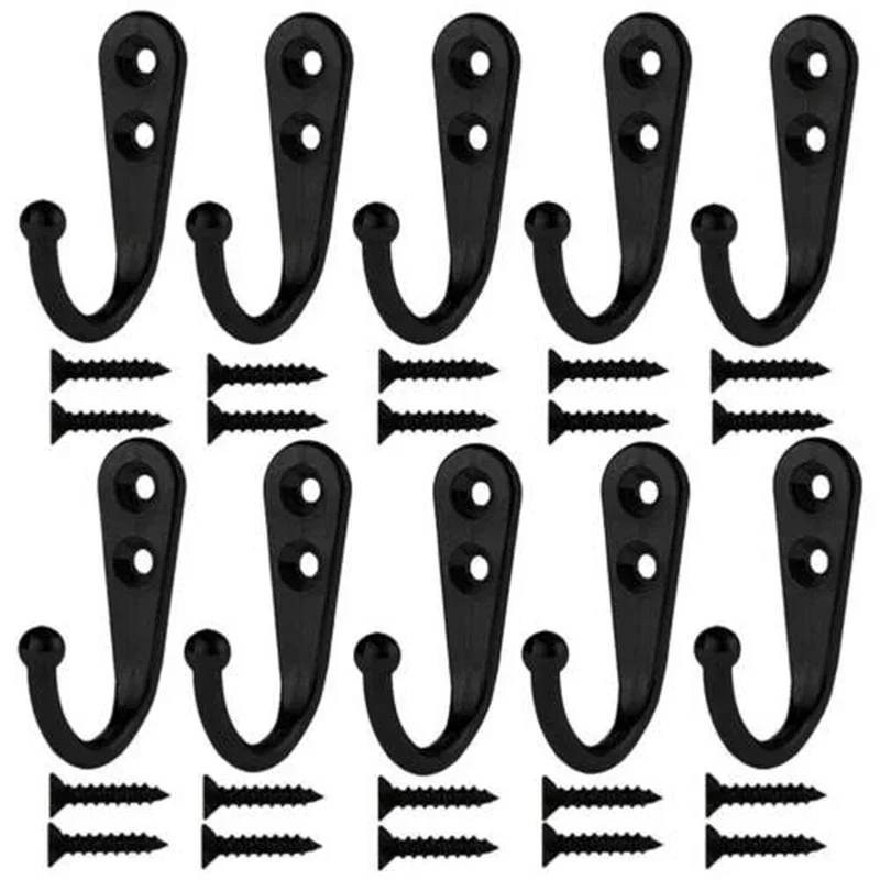 

10pcs Wall Mounted Hook Coat Hat Holder Key Hanger With 20 Pieces Screws Zinc Alloy Home Storage Hook Organize