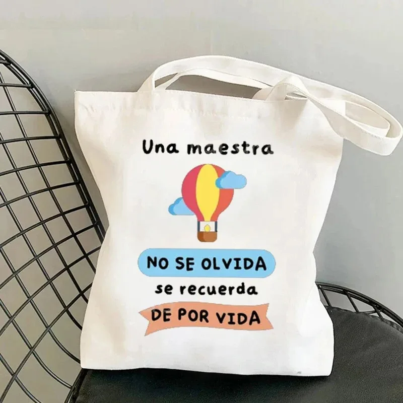 Spanish Printed Portable Large Capacity Travel Storage Shoulder Bag Casual Shopping Tote Bag Organizer Thanks Gifts for Teacher image 3