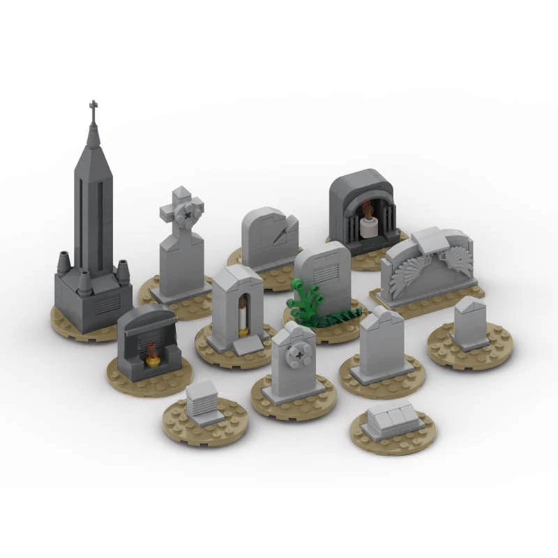 Mini Halloween Tombstones Building Block Kit Spooky Gravestone Brick Model DIY Brain Puzzle Toy for Kid Boys Girl Brithdays Gift