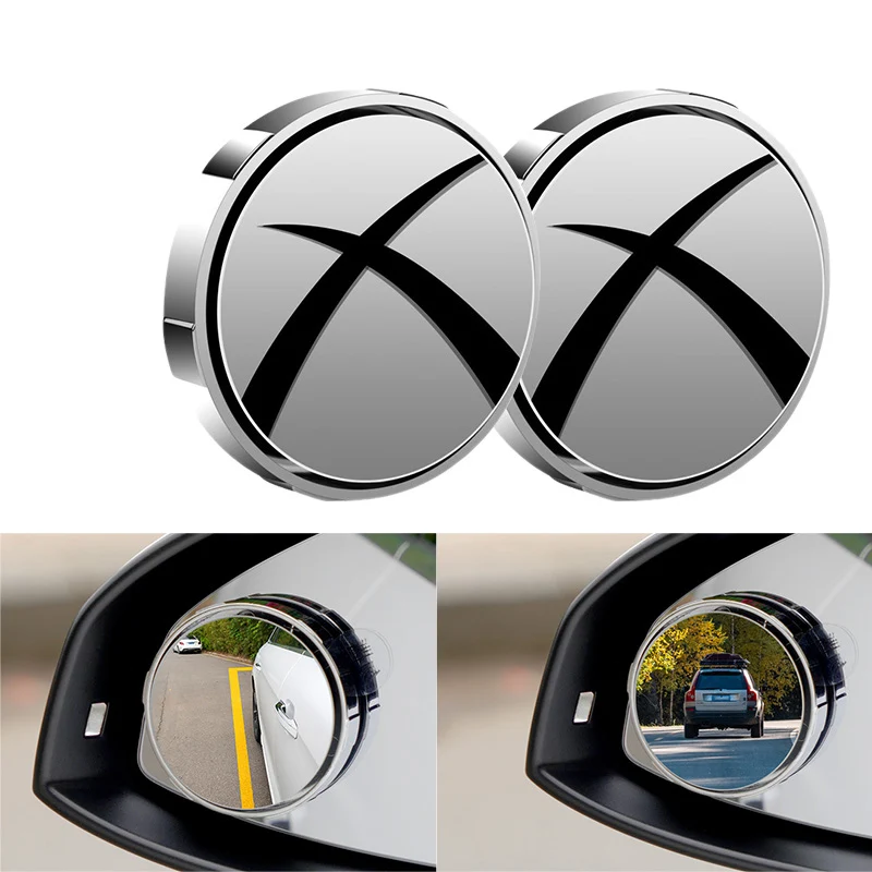 360° Adjustable Car Blind Spot Mirrors Wide Angle Auxiliary Rearview Mirrors Round Frame Car Reverse Convex Mirror 2PCS