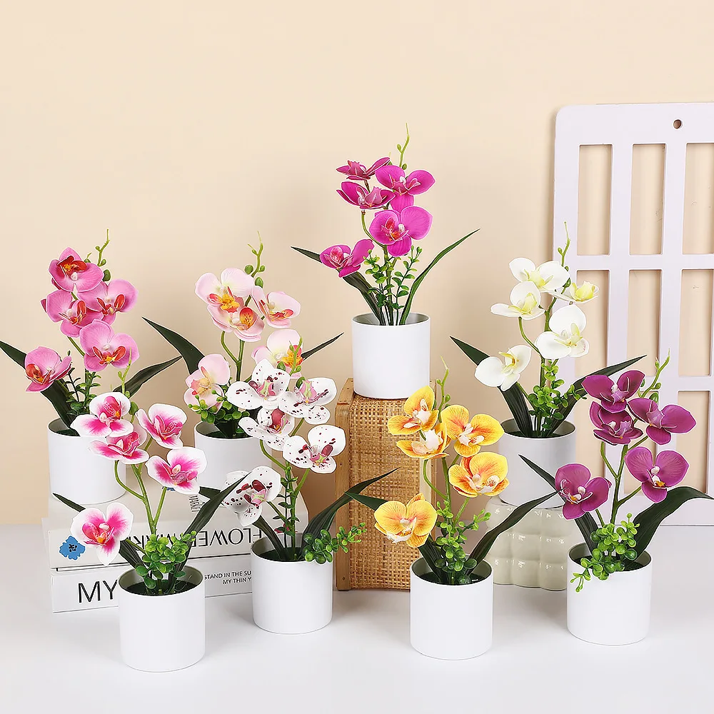

5 Phalaenopsis Simulated Potted Plants At Home Office Decoration Small Potted Plants Fake Bonsai Green Plants