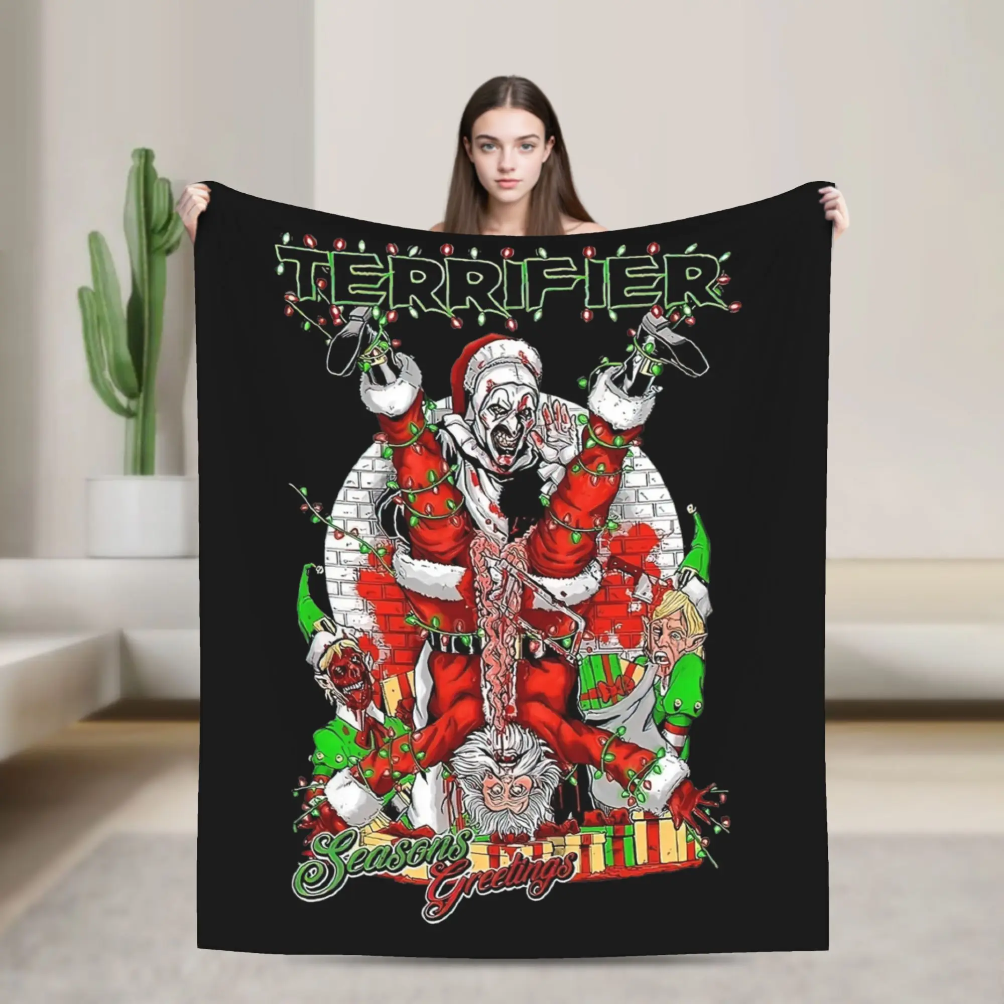 Terrifier Christmas Art The Clown Blanket Flannel Horror Halloween Portable Soft Throw Blankets for Bed Outdoor Bedding Throws