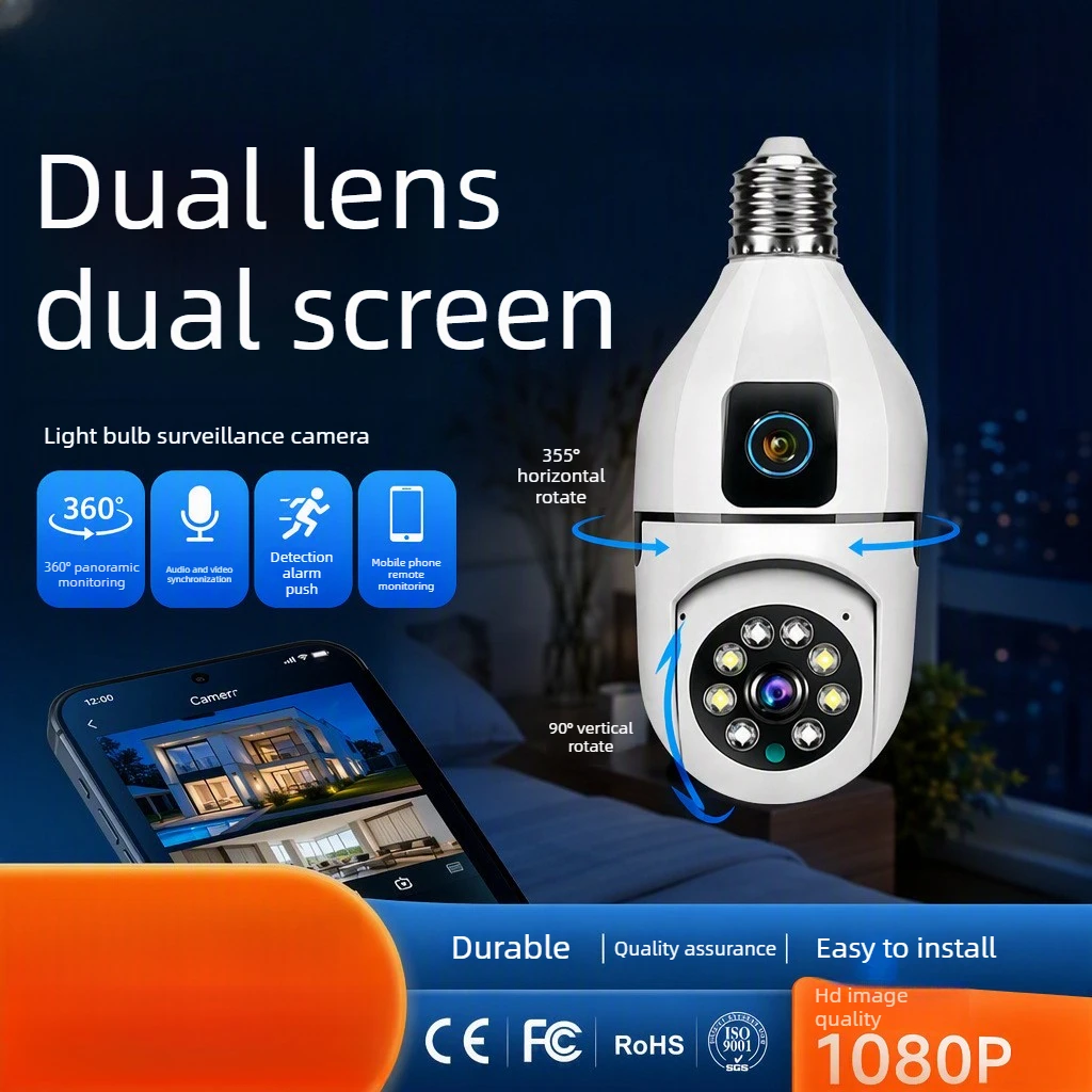 Dual‑Lens Bulb Camera, Wireless WiFi Smart Camera, Mobile Phone Remote Home Monitor HD Night Vision