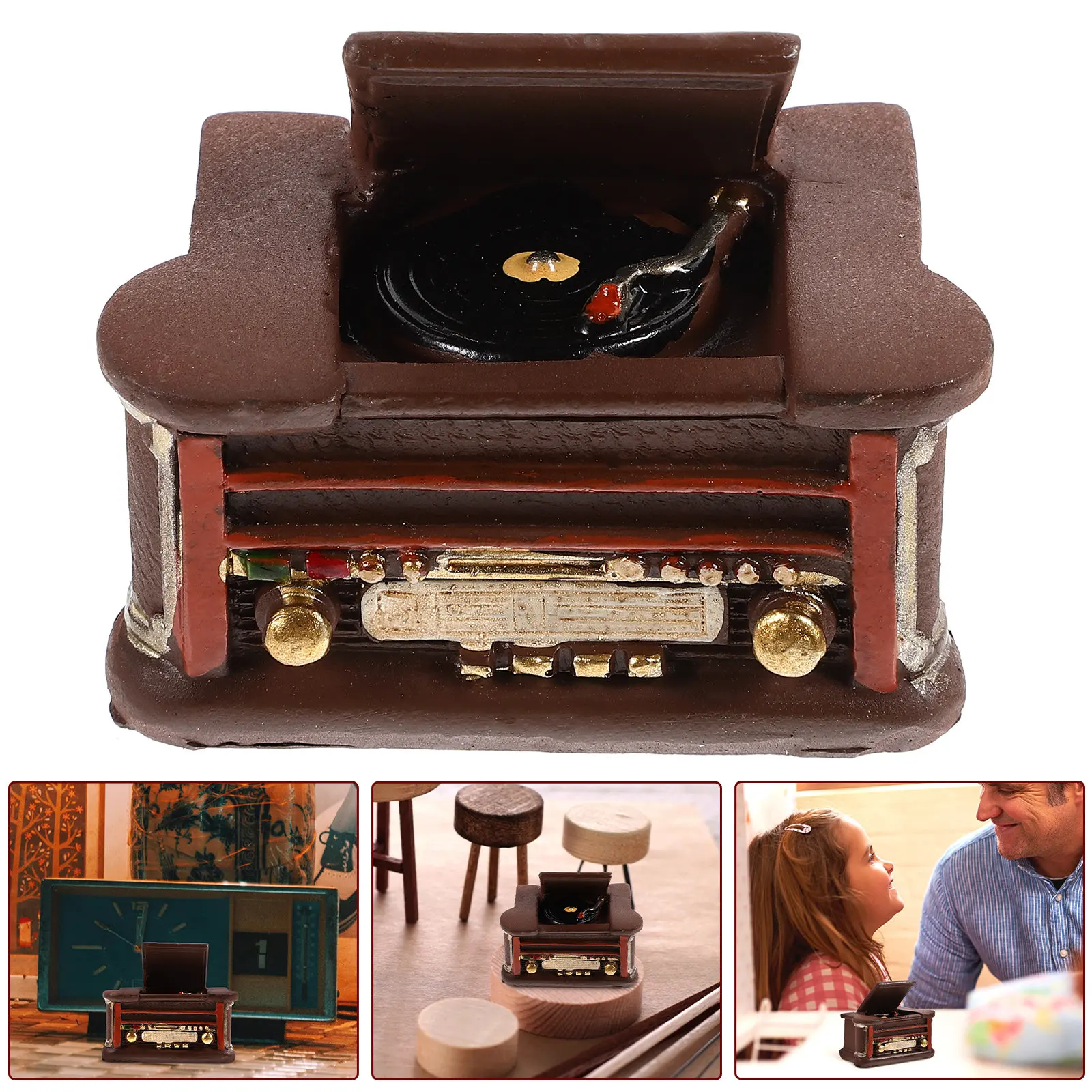

Миниатюрный ретро-проигрыватель виниловых пластинок для интерьера мини-дома, аксессуары для кукольного домика, миниатюрная мебель, декор из смолы для гостиной