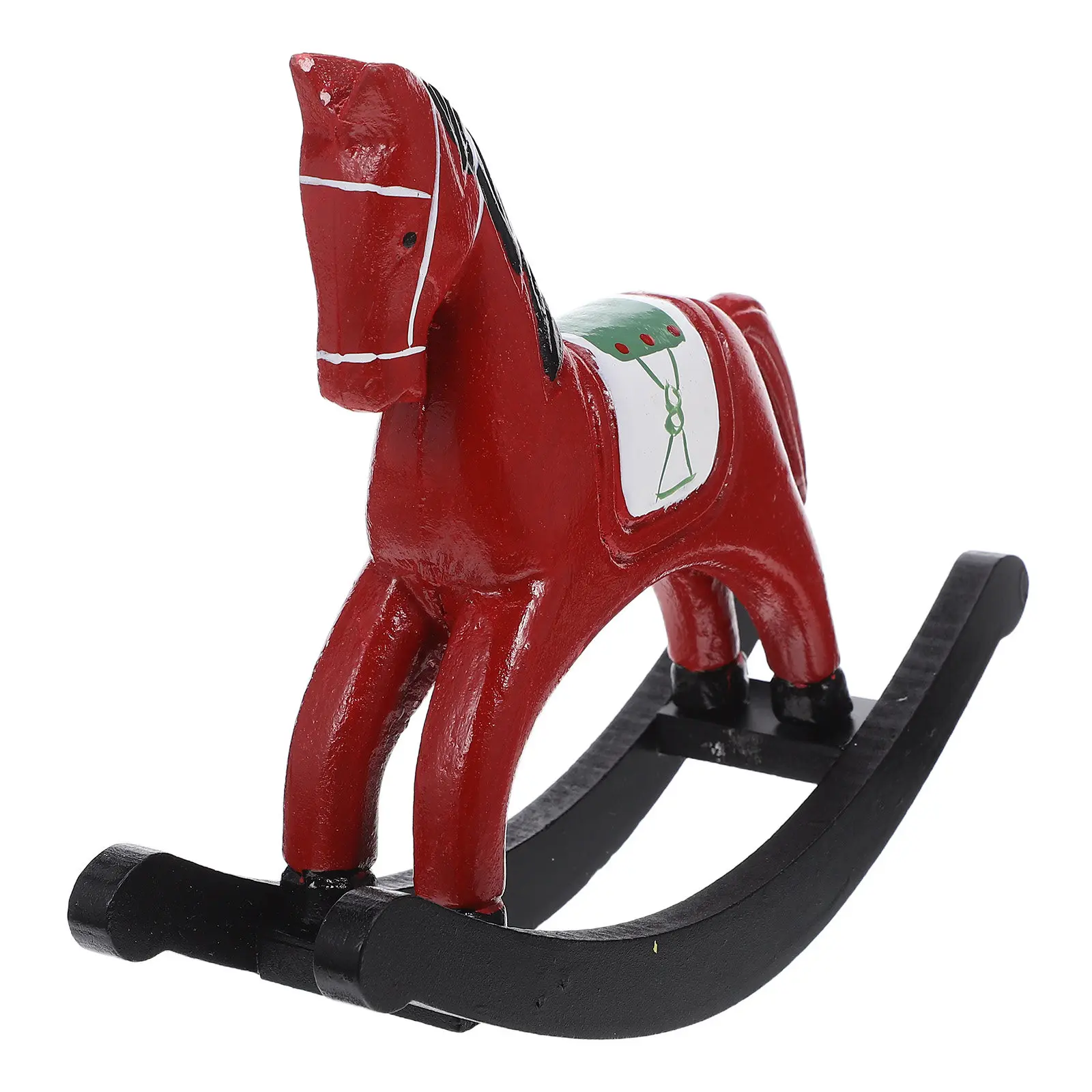 Artisan Crafted Wooden Rocking Horse Statue with Nostalgic Design Handpainted Details for Home Office Study Kids Room Decor