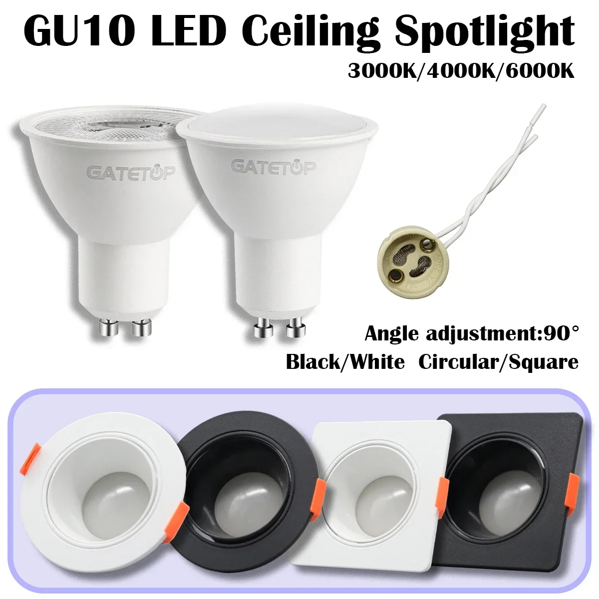 

5/10/20pcs 7W LED Downlight GU10 Ceiling Spotlights Energy Saving 90degree Angle Adjustable Rotating AC220V 120V Indoor kitchen